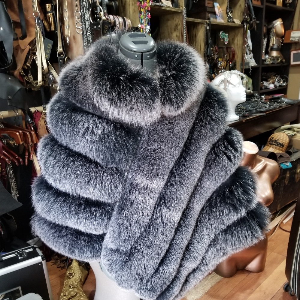 Belle Fare Dyed Fox Fur Asymmetric Poncho